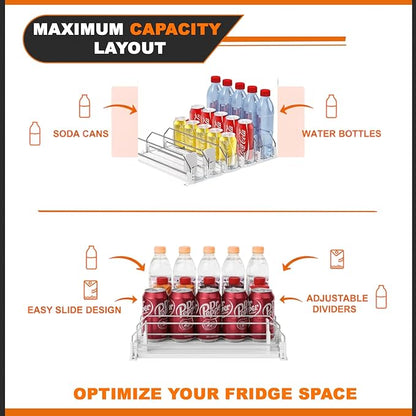 Drink Organizer For Fridge Large Capacity 5 Rows Soda Can Organizer, Automatic Pusher Glide with Removable Dividers For Drink Organizer, Can Holders For Fridge, Space-Saving Can Dispenser For Kitchen