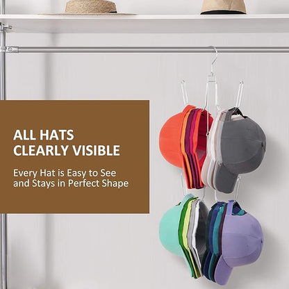 ZEDODIER Hat Hangers for Closet, Rotatable Metal Hat Organizer, Max 40 Storage Capacity, Hat Racks Cap Organizer for Baseball Caps,Spcae Saving Closet Organizers and Storage, Silver