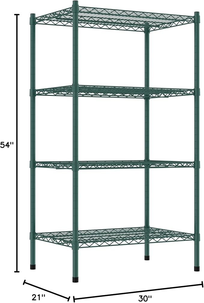 Commercial NSF Listed Green Epoxy Stationary Wire Shelving Kit 21" x 30" x 54", with 4 Shelves Perfect for Warehouse, Walk-in Refrigerator, Freezer, Grocery Store, Restaurant, Dishroom