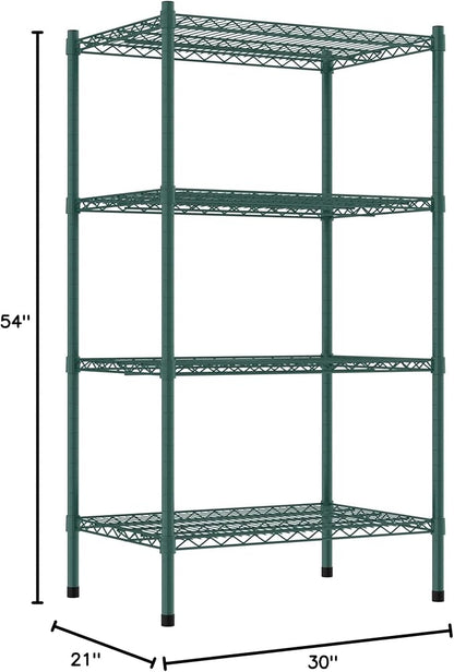 Commercial NSF Listed Green Epoxy Stationary Wire Shelving Kit 21" x 30" x 54", with 4 Shelves Perfect for Warehouse, Walk-in Refrigerator, Freezer, Grocery Store, Restaurant, Dishroom