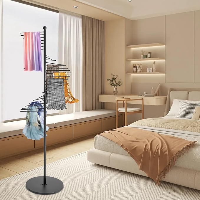 67" Freestanding Tie & Scarf Rack, Belt Pants Hanger Towel Hijab Stand for Pool Bedroom Clothing Store Organizer, Boutiques Retail Display Rack Tie Scarves Rack Necktie Holder