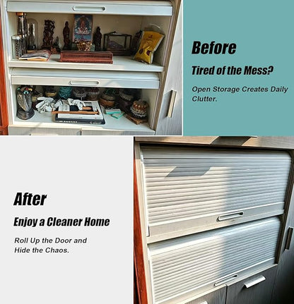 ABS Tambour Door Rolling Shutter Door, White Retractable Cabinet Door Space Saving Roller Door for Kitchen Pantry Furniture Storage Unit, Smooth Quiet(24x28in (61x71cm))
