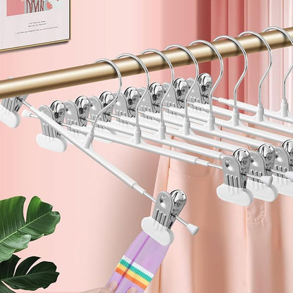 Clothes Pants Hangers with Wide Clips 50 Pack,Non-Slip Adjustable Skirt Hanger for Women,Space-Saving Heavy Duty Men Hangers for Pants,Trousers,Jeans,Shorts 12Inch White
