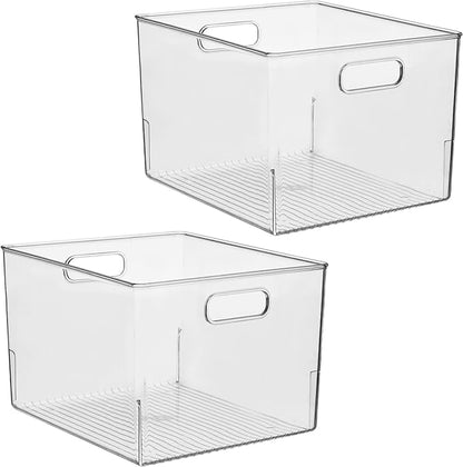 iDesign Storage Bin with Handles for Kitchen, Bathroom, or Home Office, Set of 2, Clear, Made in USA
