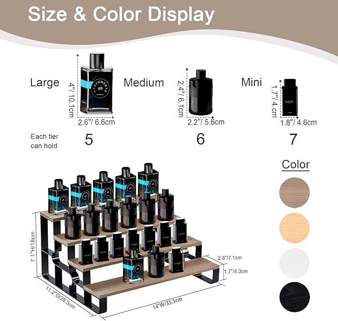 Perfume Organizer for Dresser,Cologne Organizer for Men,4 Tier Bathroom Organizer,Makeup Organizers,Wooden Display Riser Stand for Vanity,Bedroom,Dressing(Walnut-Width=14")