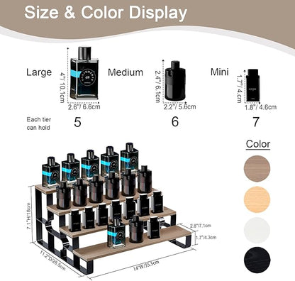 Perfume Organizer for Dresser,Cologne Organizer for Men,4 Tier Bathroom Organizer,Makeup Organizers,Wooden Display Riser Stand for Vanity,Bedroom,Dressing(Walnut-Width=14")