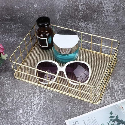 2Pcs Wire Mesh Baskets, 9.6 x 6.5in Golden Desktop Metal Storage Basket Iron Grid Storage Tray Net Basket Storage Bins