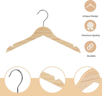 Quality 12” Kids Wooden Hangers – 100-Pack Ultra Slim 0.31'' Plywood Design with Swivel Hook – Space Saving Natural Wood Hangers for Baby & Toddler Clothes (Natural, 100 Pack)