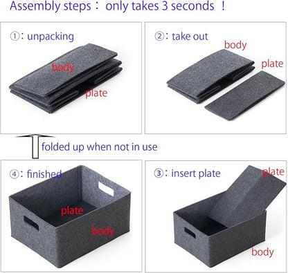 2 pack self-supporting collapsible felt storage basket in darkgrey for storaging and sorting of clothes, toys and office files