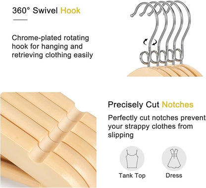 Topia Hanger Space Saving Cascading Wooden Hangers 30 Pack, Coat Hanger with 360° Swivel Loop Hook, Non Slip Pants Bar and Shoulder Notches for Camisole, Jacket, Suit, Clothes Hangers -CT74N30