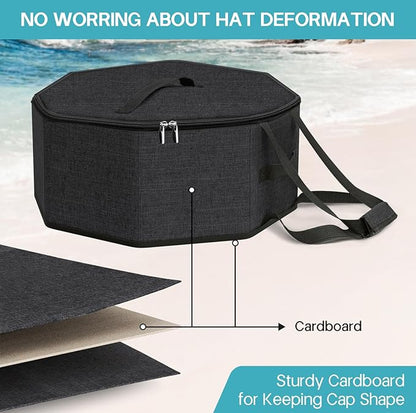SLEEPING LAMB Hat Box for Travel and Storage, Collapsible Cowboy Cap Organizer for Closet with Handles, Hat Boxes for Men and Women Storage Large Cap Case Carrier with Cardbord, Black