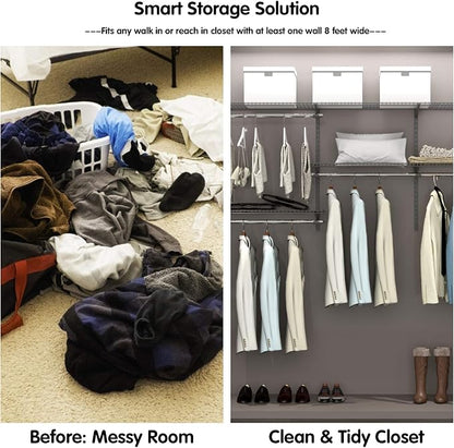 Tangkula 3 to 5 FT Custom Closet Organizer System Kit, Wall-Mounted Storage Organizer with Wire Shelving and Hanging Rods, Adjustable Closet Organizer Kit, Configurations Custom Closet for Bedroom