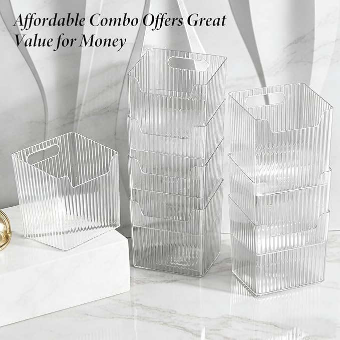 8 Pcs Plastic Cabinet Door Organizer, Adhesive Clear Wall Mount Storage Bins, Acrylic Cabinet Door Storage Baskets, Organizers Hanging Holder Shower Caddy for Bathroom Kitchen Makeup Pantry