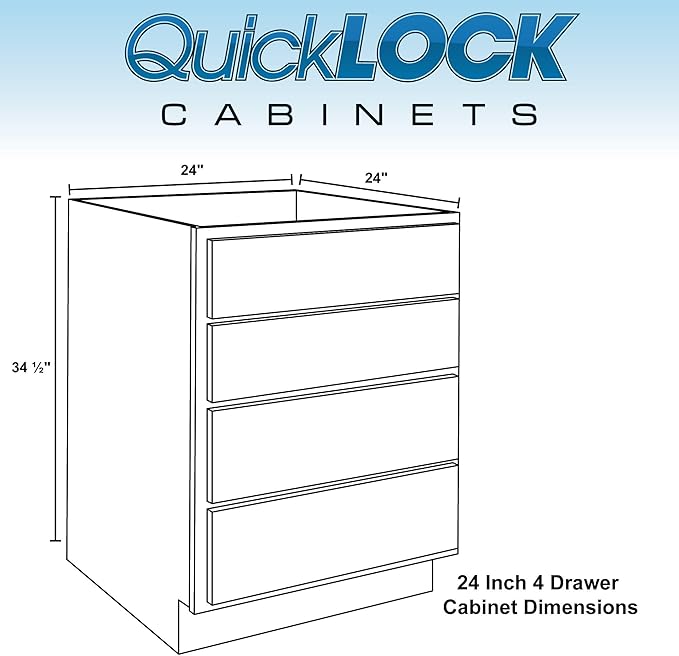 Quicklock RTA (Ready-to-Assemble) | Base Kitchen Cabinets - Shaker Style | Made in America (Raw Maple, 24" Wx34.5 Hx24 D 4 Drawer)