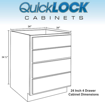 Quicklock RTA (Ready-to-Assemble) | Base Kitchen Cabinets - Shaker Style | Made in America (Raw Maple, 24" Wx34.5 Hx24 D 4 Drawer)