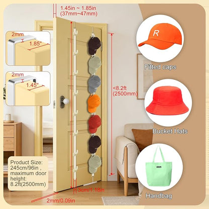 Over the Door Hat Rack for 32 Baseball Caps - 2 Pack Adjustable Baseball Hat Organizer, Heavy Duty Hat Holder for Door, Space-Saving Baseball Cap Storage & Hanging Display System