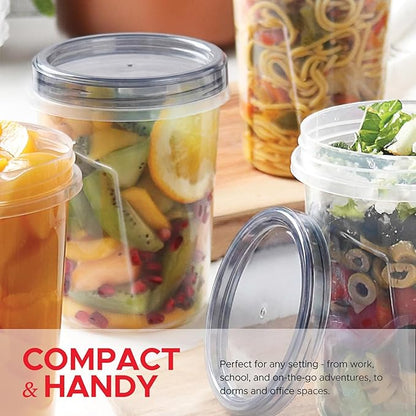 Tafura 10 Pack Leakproof Freezer Containers for Food with Twist Top Lids - 32 Oz BPA Free Reusable Plastic Soup Containers with Screw On Lids - Ideal for Meal Prep, Organization - Starry Black Lid