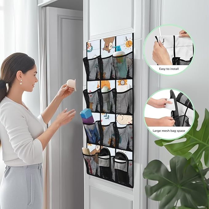 Seal Over The Door Shoe Organizer,12 Compartment Breathable Mesh Pocket Over the Door Hanging Shoe Organizer,Closet Shoe Organizer,Large Men's and Women's Shoe Organizer