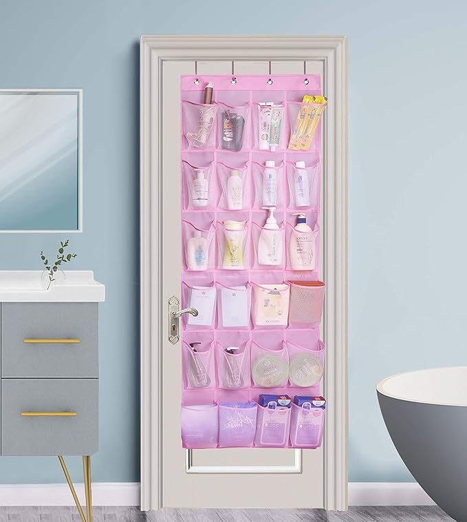MISSLO Over The Door Shoe Organizer 24 Large Mesh Pockets (Pink)