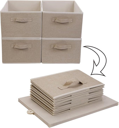 Collapsible Sorage Bins, Storage Cubes Baskets Collapsible Fabric Storage Boxes with Handles for Home and Office (Set of 4, Beige, 15.4 x 11.4 x 7.91inch)