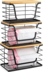 ALOCEO 3 Pack Stackable Storage Bins with Lids, Stainless Steel Trash Bag Dispenser Roll Holder for for Kitchen Sink, Laundry, Pantry Organizer and Storage