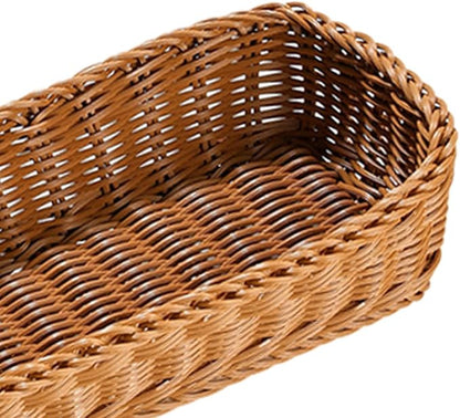 Chopsticks Fork Storage Tray Woven Cutlery Basket, Handwoven Imitation Rattan Silverware Tray for Countertops Cabinets Spoons, 26cmx12cmx6cm