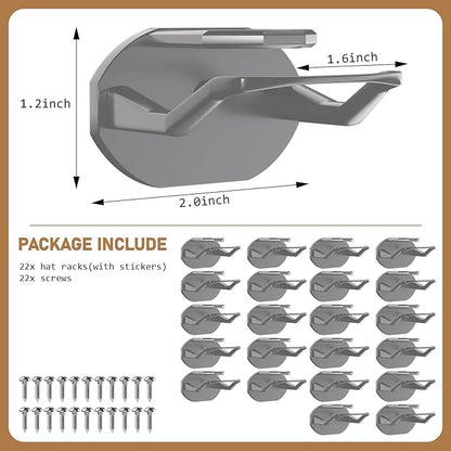Niunuerga 22 Pack Adhesive Hat Hooks for Wall, Super Strong Hat Rack for Baseball Caps, Hat Organizer Display for Home Decor, Hat Hangers Holder for Wall, Door, Closet, No Drilling (Gray)