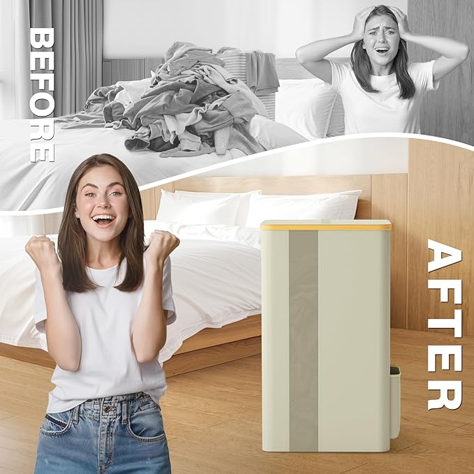 BlissTotes Laundry Basket with Lid, 100L Clothes Laundry Hamper with Handles and Removable Laundry Bag, Breathable Design Hamper with Lid for Bedroom, Bathroom, Dorm, Laundry Room - Beige
