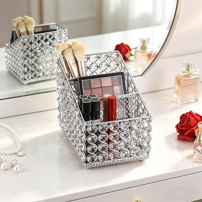 Hipiwe Crystal Makeup Brush Organizer 3 Slots Makeup Palette Organizers Vanity Storage Holder Eyeshadow Palette Display Holder Cosmetic Holder for Dresser Bathroom