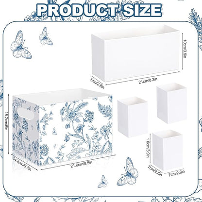 Sliner 2 Pcs Blue and White Floral Utensil Holder Paper Utensil Caddy for Wedding Bridal Shower Party Supplies Cutlery Holder with Handles Disposable Flower Butterfly Cutlery Organizer Snack Box Favor
