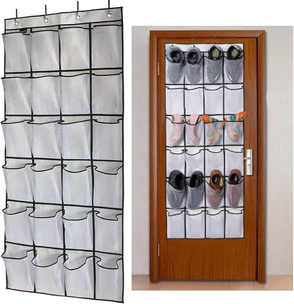 Over The Door Shoe Organizers, 24 Large Pockets Mesh Hanging Shoe Rack Non Woven Folding Hanging Shoe Holder Multipurpose Storage Bag for Door