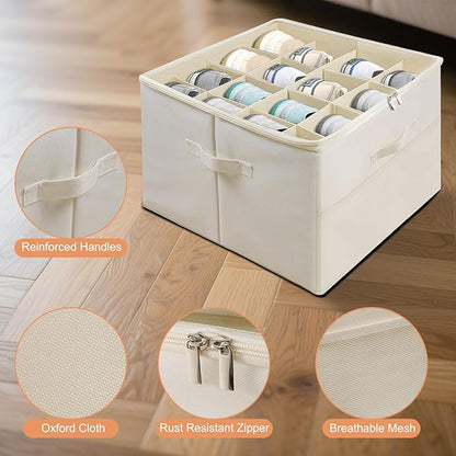 Shoe Organizer for Closet, Foldable Shoe Storage Containers with Clear Cover, Reinforced Handles Fits 8-16 Pairs, Space Saving Stackable Design for Sneakers Sandals Slippers (White)