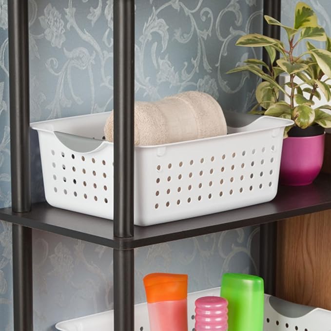 Sterilite 18-Pack Medium Ultra Basket, Open Top Plastic Storage Organizer, White - Classic Baskets for Organizing Countertops, Pantry Shelves, Kitchen Cabinets, Laundry Rooms or Home Offices