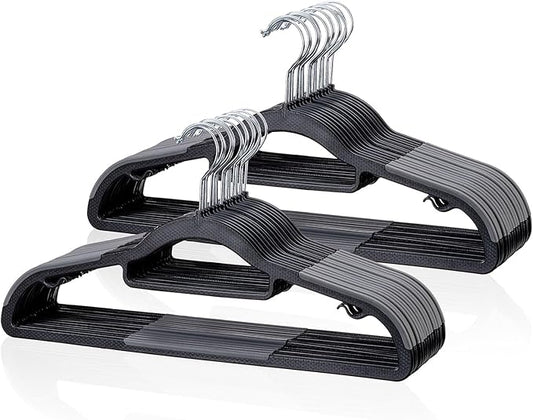 Tonswachic Heavy Duty Plastic Clothes Hangers, Space Saving Hangers 30 Pack, Non-Slip, 0.2 Inches Slim, 360° Swivel Silver Hook for Shirts, Pants & Wet/Dry Garments, Black and Dark Gray