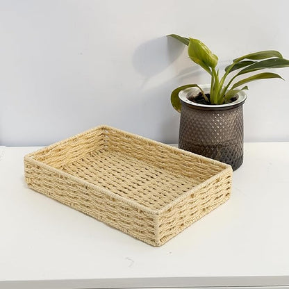 Storage Basket, Small Woven Paper Rope Basket for Drawer, Shelf & Closet Organization, Beige