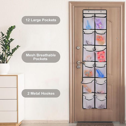 GOMAJI 12 Large Pockets Over Door Hanging Shoe Organizer, White