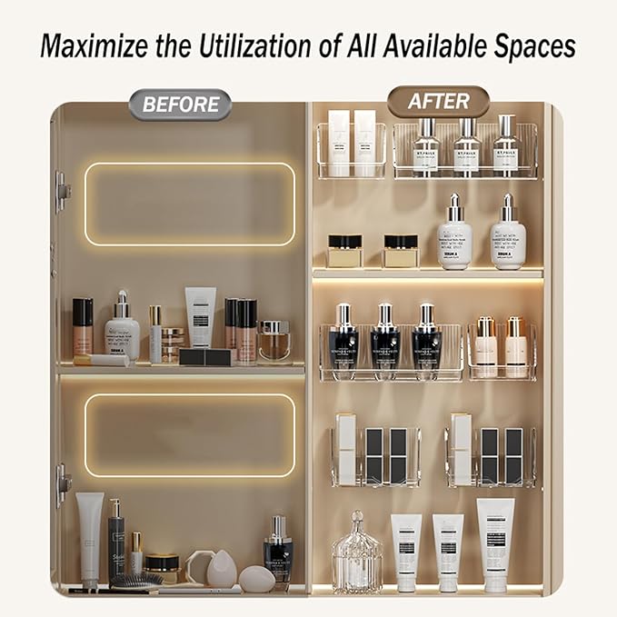 6 Pcs Medicine Cabinet Tray Organizer, Bathroom Vanity Toilet Cabinet Inside Shelves Storage Holder for Skincare Perfume Lipsticks Jewelry Brushes, Plastic Clear