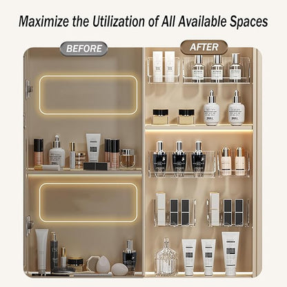 6 Pcs Medicine Cabinet Tray Organizer, Bathroom Vanity Toilet Cabinet Inside Shelves Storage Holder for Skincare Perfume Lipsticks Jewelry Brushes, Plastic Clear