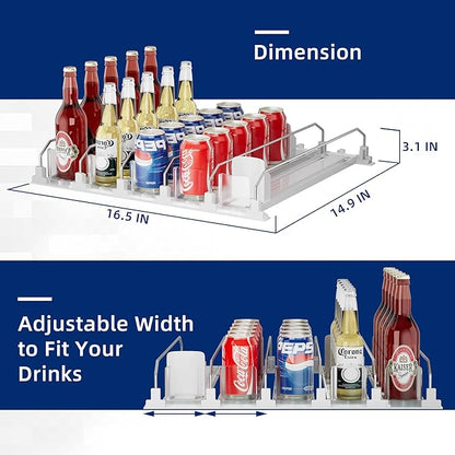 Drinks Organizer for Fridge and Pantry, Soda Can and Bottle Dispenser for Refrigerator with Automatic Pusher Glide, 5 Rows Holds Up to 25 Cans
