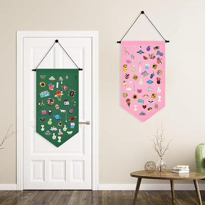Winmany Wall Hanging Brooch Jewelry Storage Case Canvas Display Stand Enamel Pin Display Banner Holder Earrings Necklace Glitter Pin Collection Organizer (Green)
