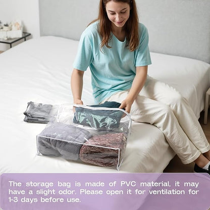 10PACK Clear Zippered Storage Bags for Clothes, 22L Closet Organizers Bag, and Blanket Storage Bags for Bedding, Linen, Blankets, Comforters, Clothing & Toys (White)