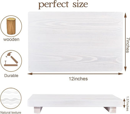 zoocatia Bathroom Counter Organizer Wood Pedestal Stand Farmhouse Decorative Tray Soap Holder for Kitchen Decor, Large 11.8" x 7" - White