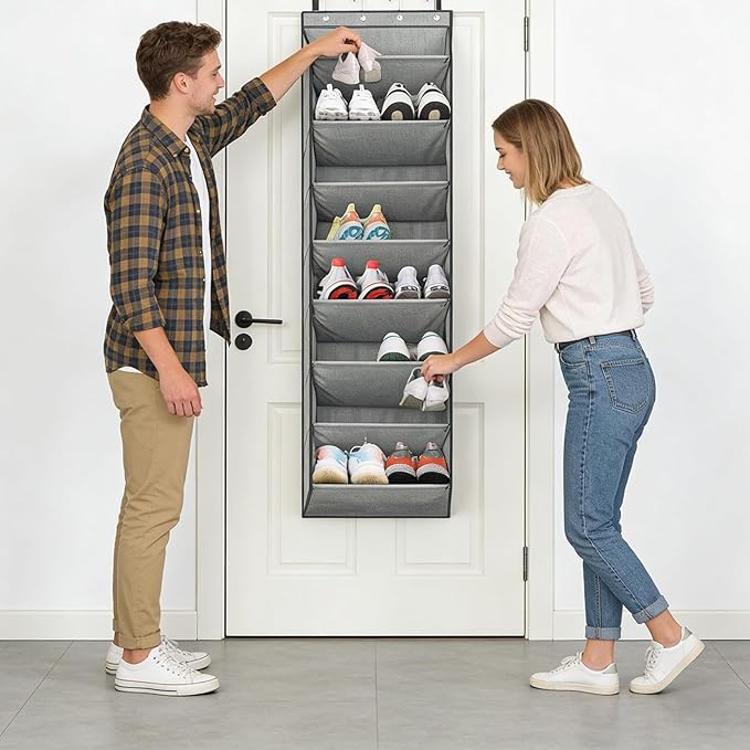 Over Door Shoe Rack - 8 Tiers Boot Holder, Shoe Organizer with Large Deep Pockets, Closet Wall Bedroom Dorm Rv, Keep Shoes Boots Socks Headphones Neat | Durable Space-Saving Storage Rack
