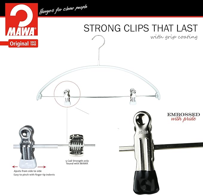 Mawa Narrow Petite Clothing Hangers, Steel Hanger with Non-Slip Coating, for Shirts, Dresses, Suits, Pants, Skirts, Camisoles, Jackets, 360-degree Rotatable Hook