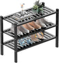 ROMGUAR CRAFT 3 Tier (Thick) Bamboo Shoe Rack for Entryway, Small Wood Shoe Shelf Storage Organizer for Closet, Shoe Stand for Hallway, Stackable and Sturdy 27"x12"x21" Black