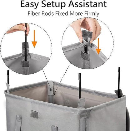 WOWLIVE 100L Laundry Hamper with Lid, Large Foldbale Laundry Basket with 2 Removable Bags and Handles, Tall Collapsible Dirty Clothes Hamper for Laundry Room, Bathroom, Dorm (Grey)