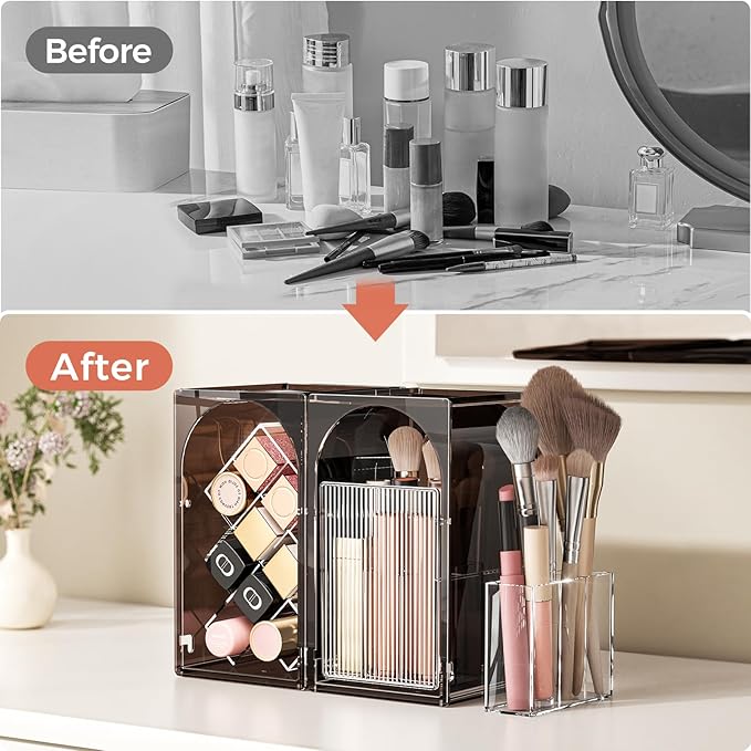 INVSSENE Stackable Makeup Organizer Countertop, Storage Perfume Skincare Cosmetic Lipstick Face Mask Makeup Brush Palettes, Ideal for Vanity Bathroom Counter