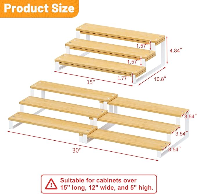 Expandable Can Organizer for Pantry, 3-Tier Adjustable Bamboo & Iron Can Rack for Cabinets, Easy Access Food Storage Shelf for Canned Goods, Soda & Soup Cans, Holds Up to 30 Cans (Patent Pending)