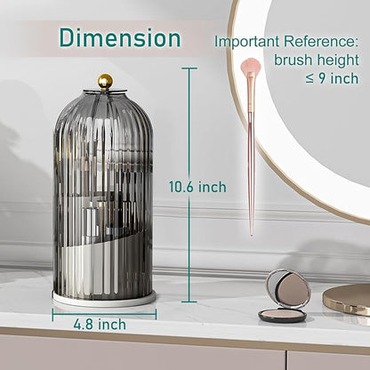 GAXmi Makeup Brush Holder with Lid Cosmetic Tools Organizer 360 Rotating Waterproof Dustproof Beauty Brushes Storage for Vanity, Grey