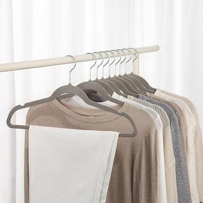 Premium Velvet Hangers 50 Pack, Non-Slip Suit Clothes Hangers, 360 Degree Swivel Hooks and Slim Profile to Maximize Closet Space Grey/Silver